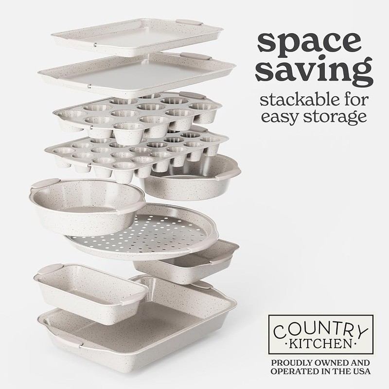 Stackable Non Stick Baking Set 10 Piece Silicone Handles Durable Bakeware Set US