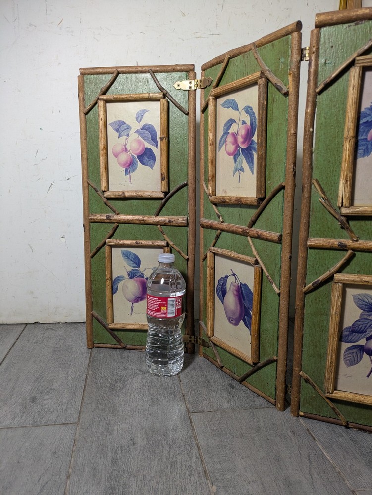 Vintage Rustic Twig Table Top 3-Panel Folding Screen Victorian Boho Chic Asian