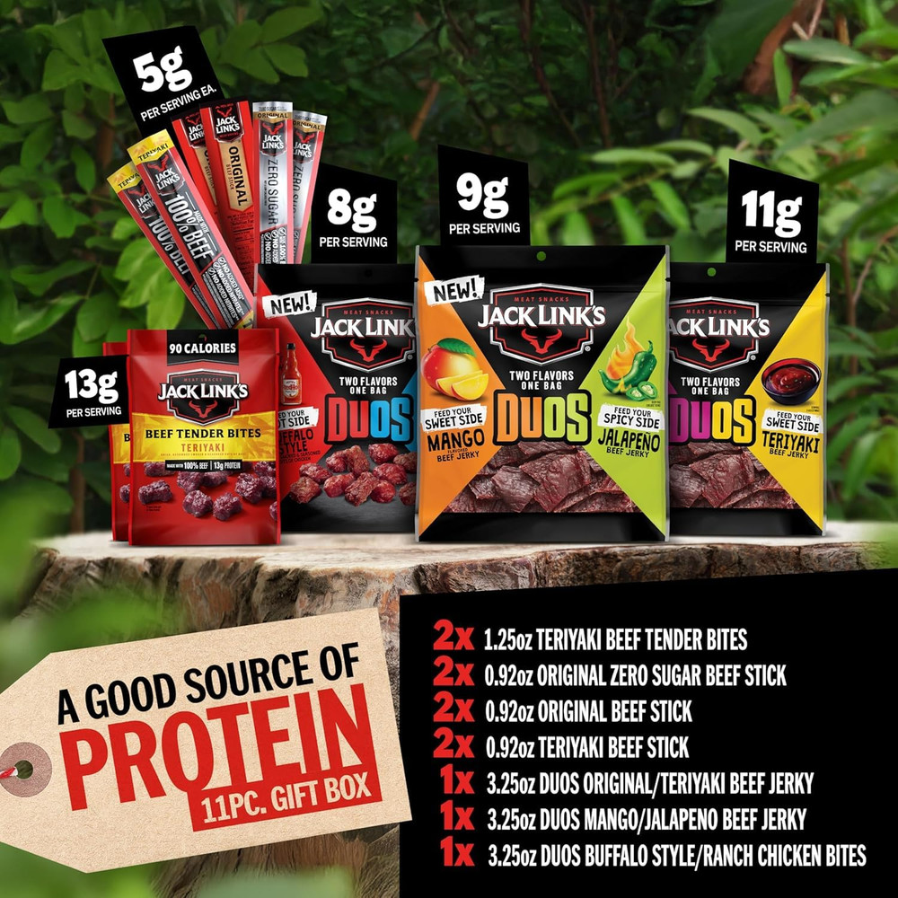 Jack Link’S Duos Gift Box – Includes Beef Jerky, Chicken & Tender Bites, & Stick