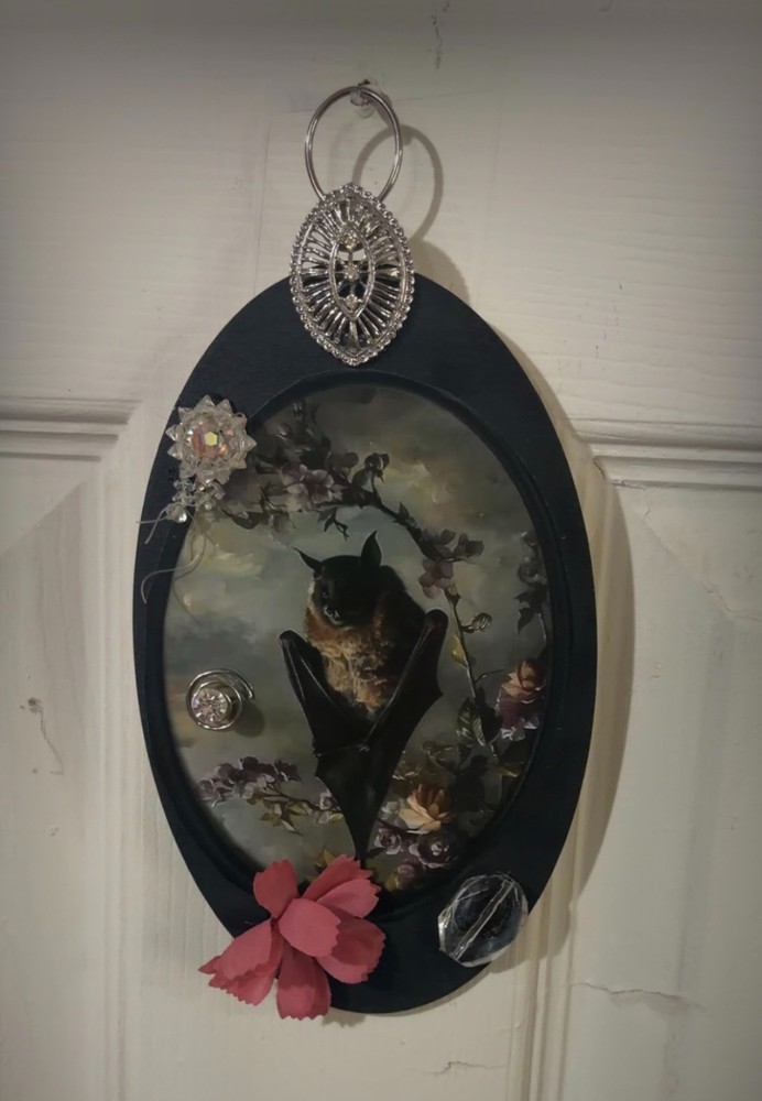 Sleeping Bat Oddity Plaque Wall Decor Weird OOAK
