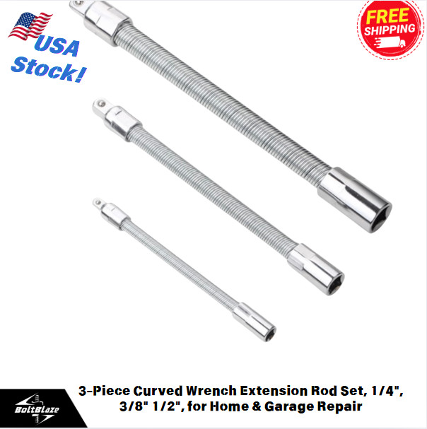 Black Flexible Socket Extension Set, Multi-Size 1/4", 3/8", 1/2", for Home