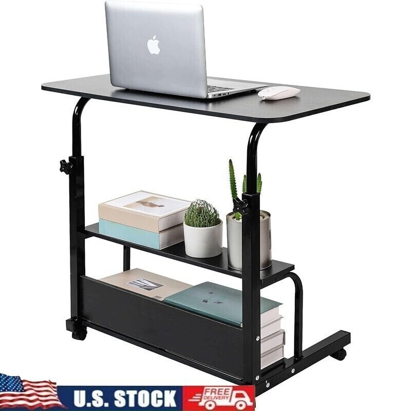 Adjustable Height Mobile Computer Desk Rolling Workstation W/ Wheels Home Office