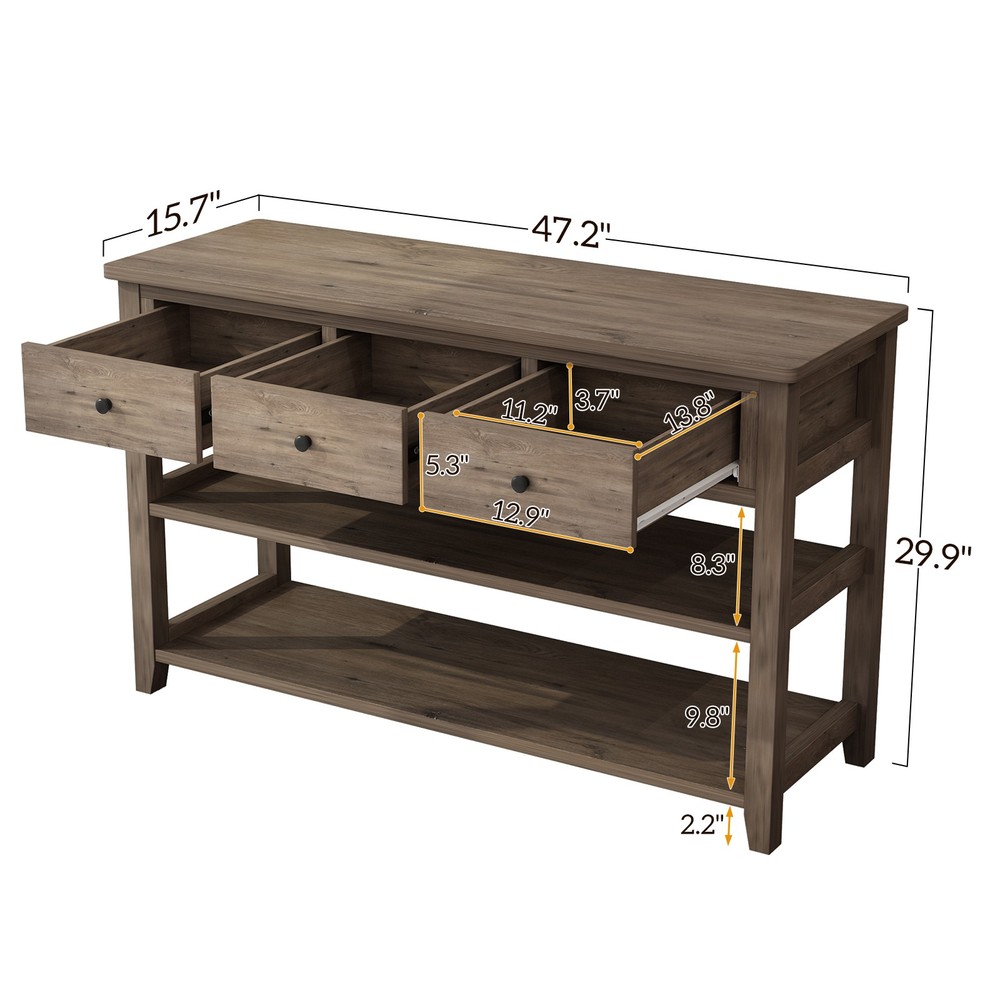 Console Table with Wood Frame and Legs, Sofa Table Entryway Table with 3 Drawers