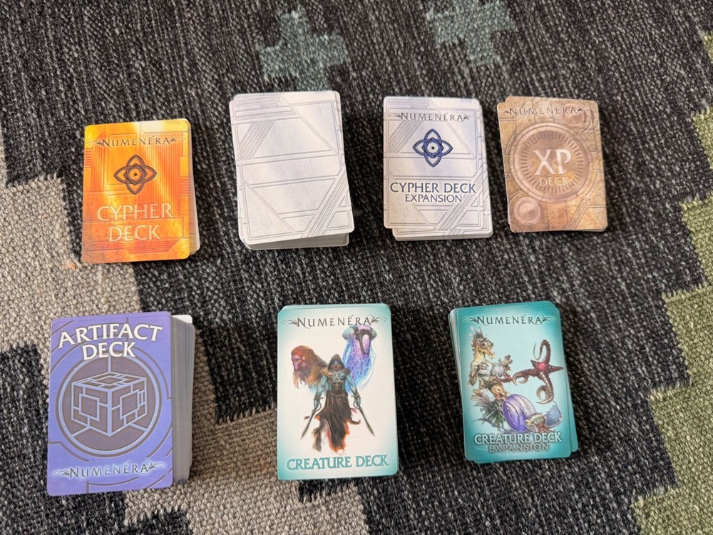 Numenera RPG Card Decks - XP, Cyphers, Artifacts, Creatures, Expansions