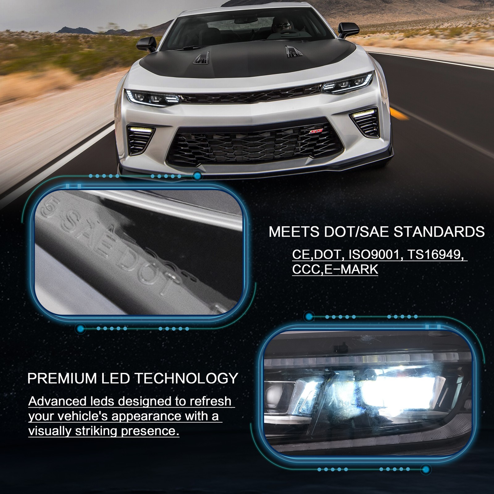 VLAND LED Headlights For 2016-2018 Chevrolet Camaro W/Sequential & Animation