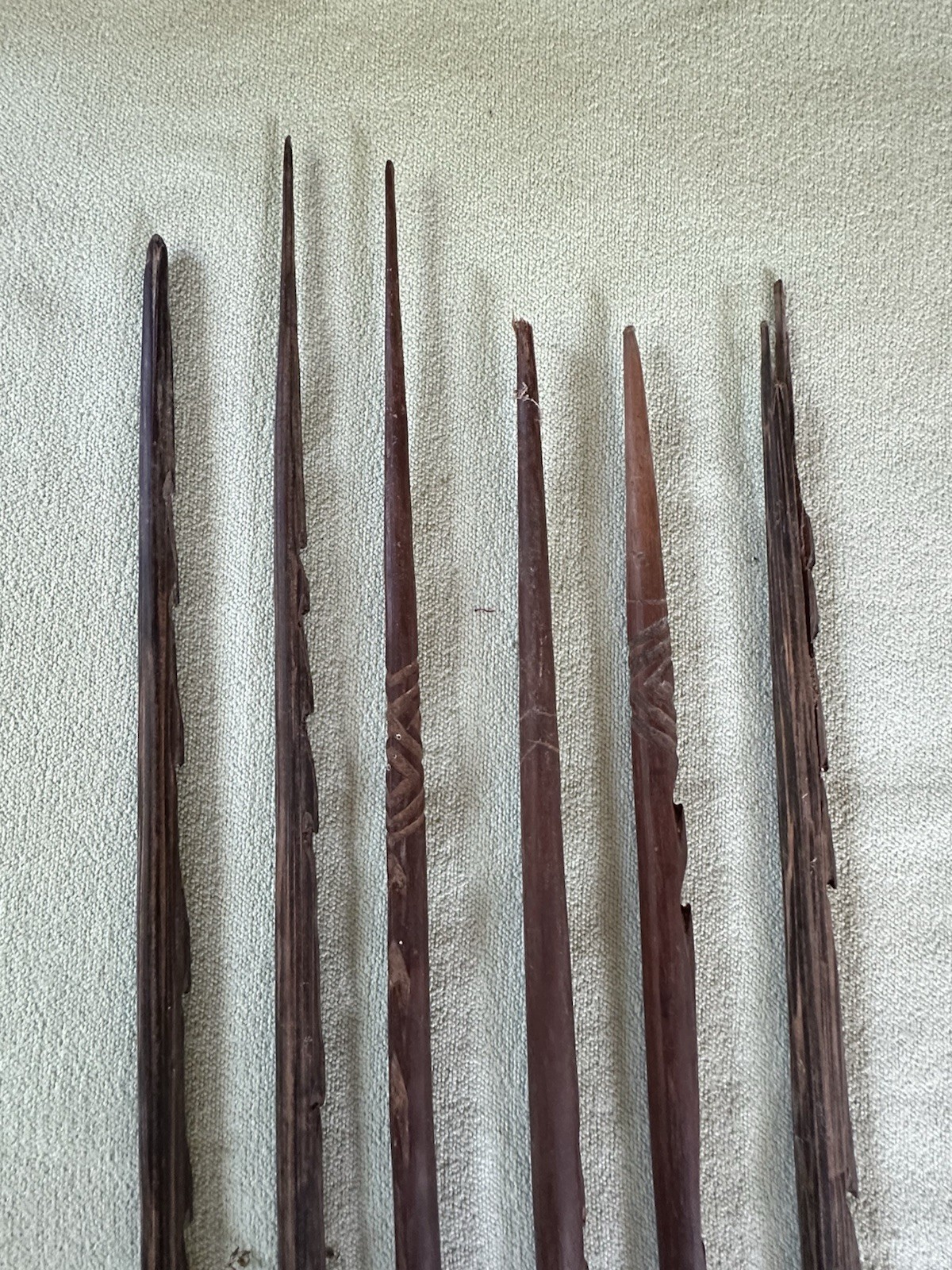 6 Antique Australian Aboriginal Carved Spear Tips