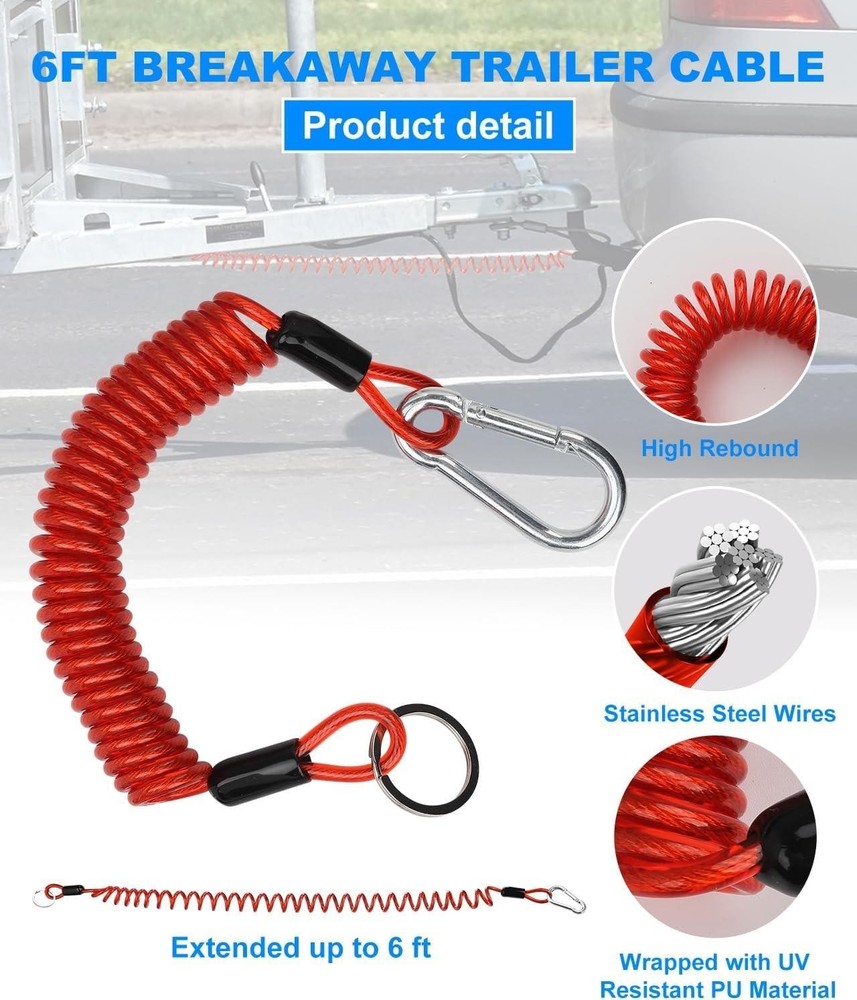 6ft Trailer Brake Away Cable, Breakaway Safety Cable Spring