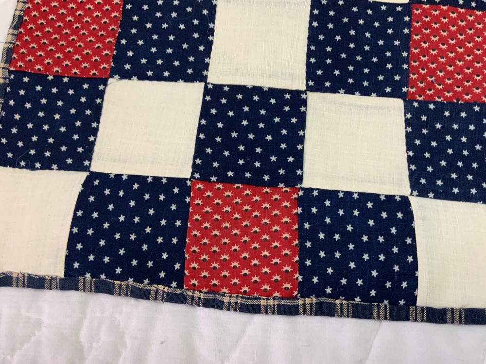 Vintage/Antique Patchwork Quilt Table Topper, Nine Patch, Early Calico Prints