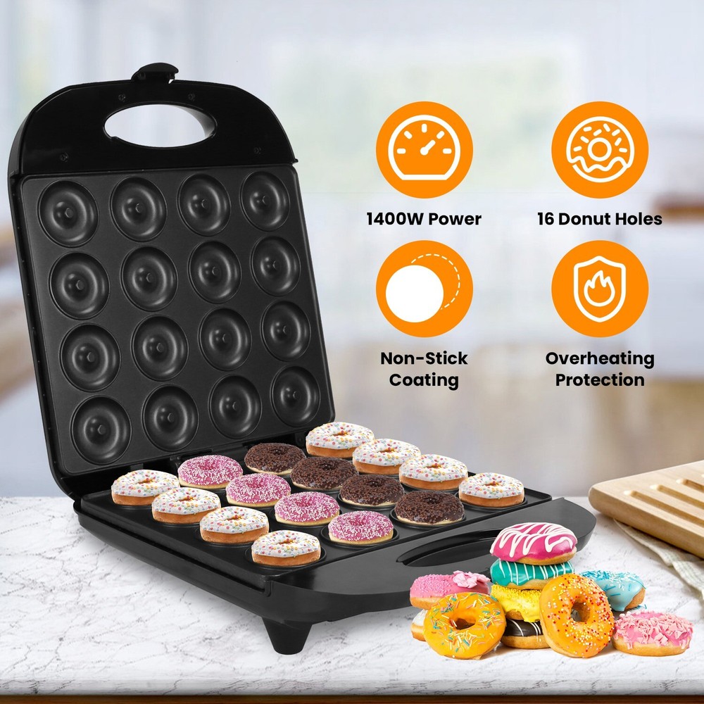 1400W Mini 16 Donut Maker Machine Kitchen Baking for Breakfast, Snacks, Desserts