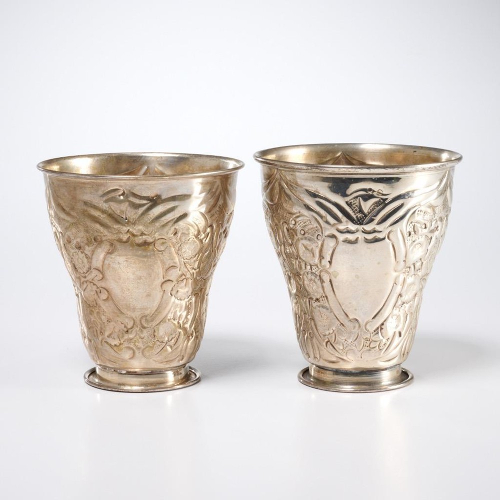 Twos Company Vintage Silverplate Embossed Goblet Tumblers Vases 4"
