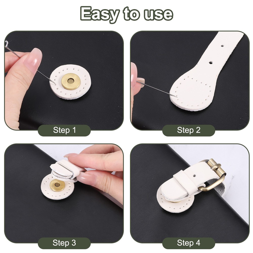 Leather Snap Buckles Snap Button Closure, 2 Pcs Magnetic Snaps, Light Khaki
