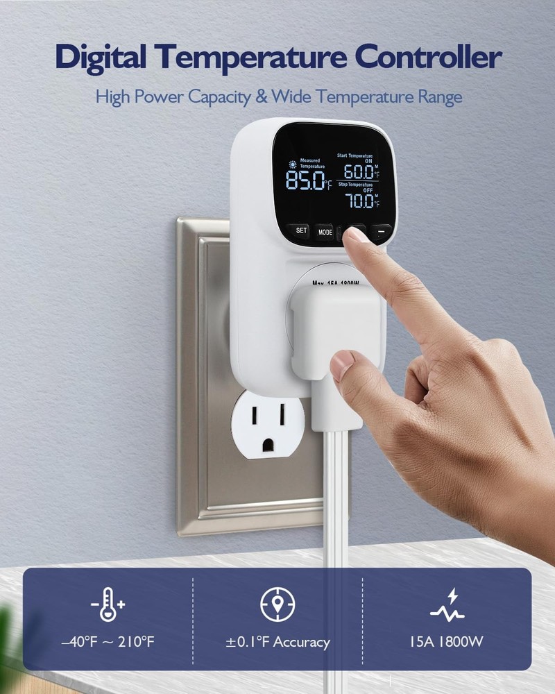 ZILLSEA Digital Temperature Controller, Heating & Cooling Thermostat White