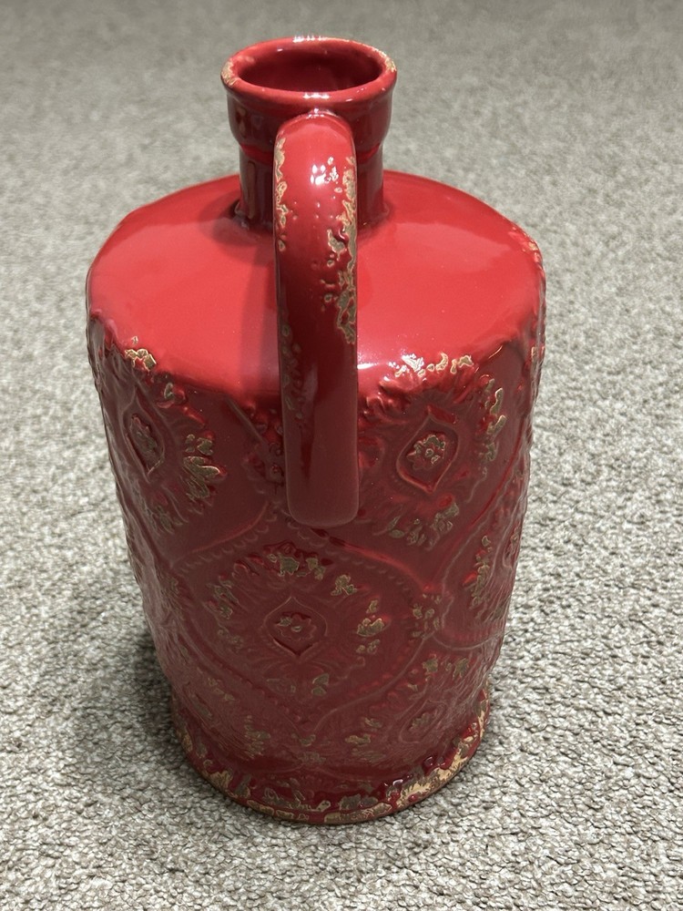 Red Light Brown Weathered Pottery Stoneware Pitcher With Handle 7”x13”