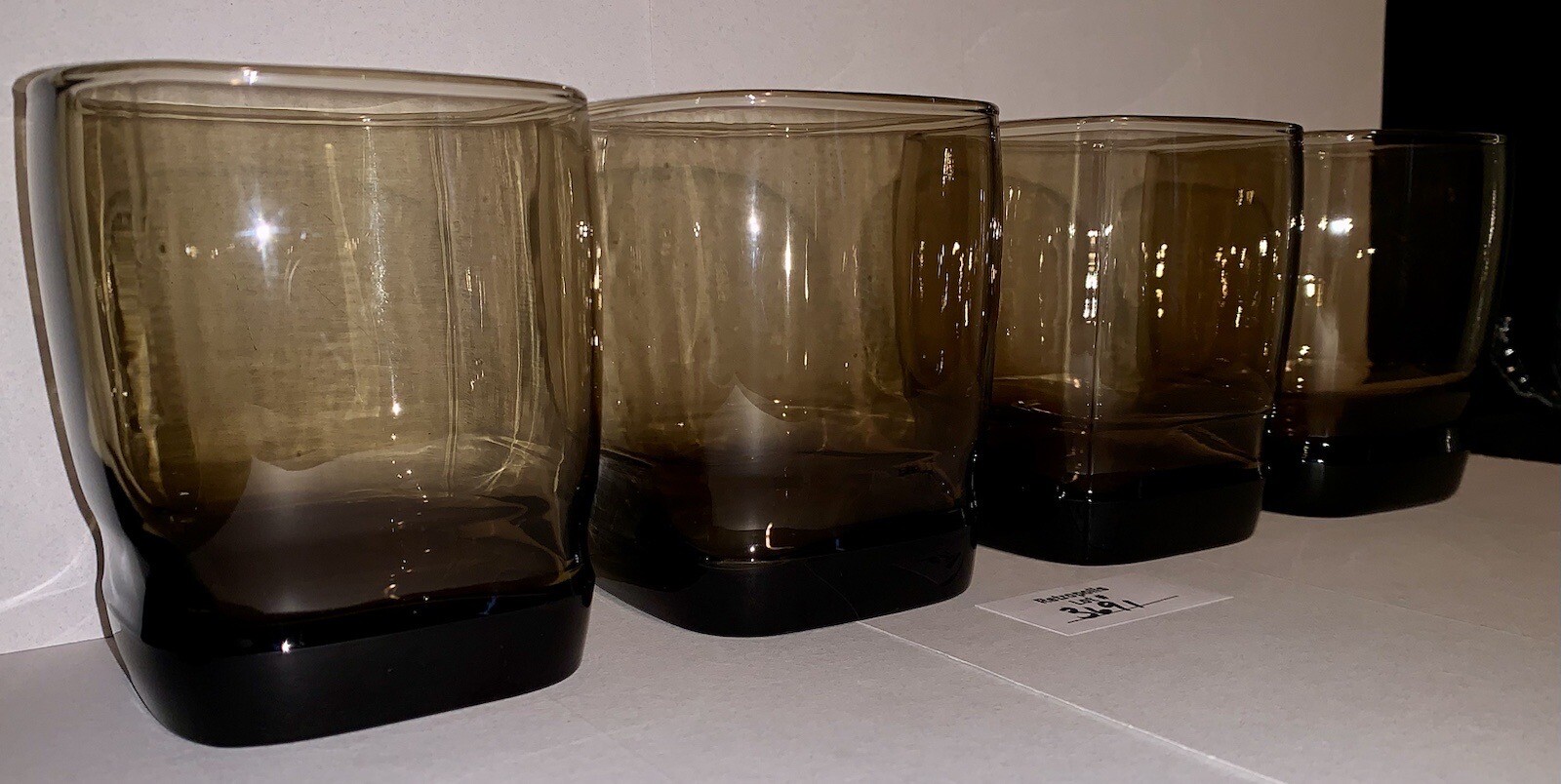 4 LIBBEY Carrington Glasses Tawny Brown Square Bottom Whiskey Rocks