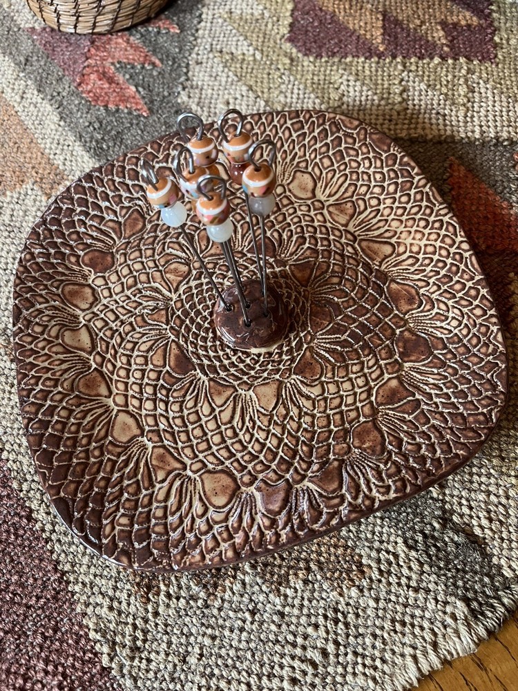 Handmade Pottery hors d’oeuvre Pine Cone Tray