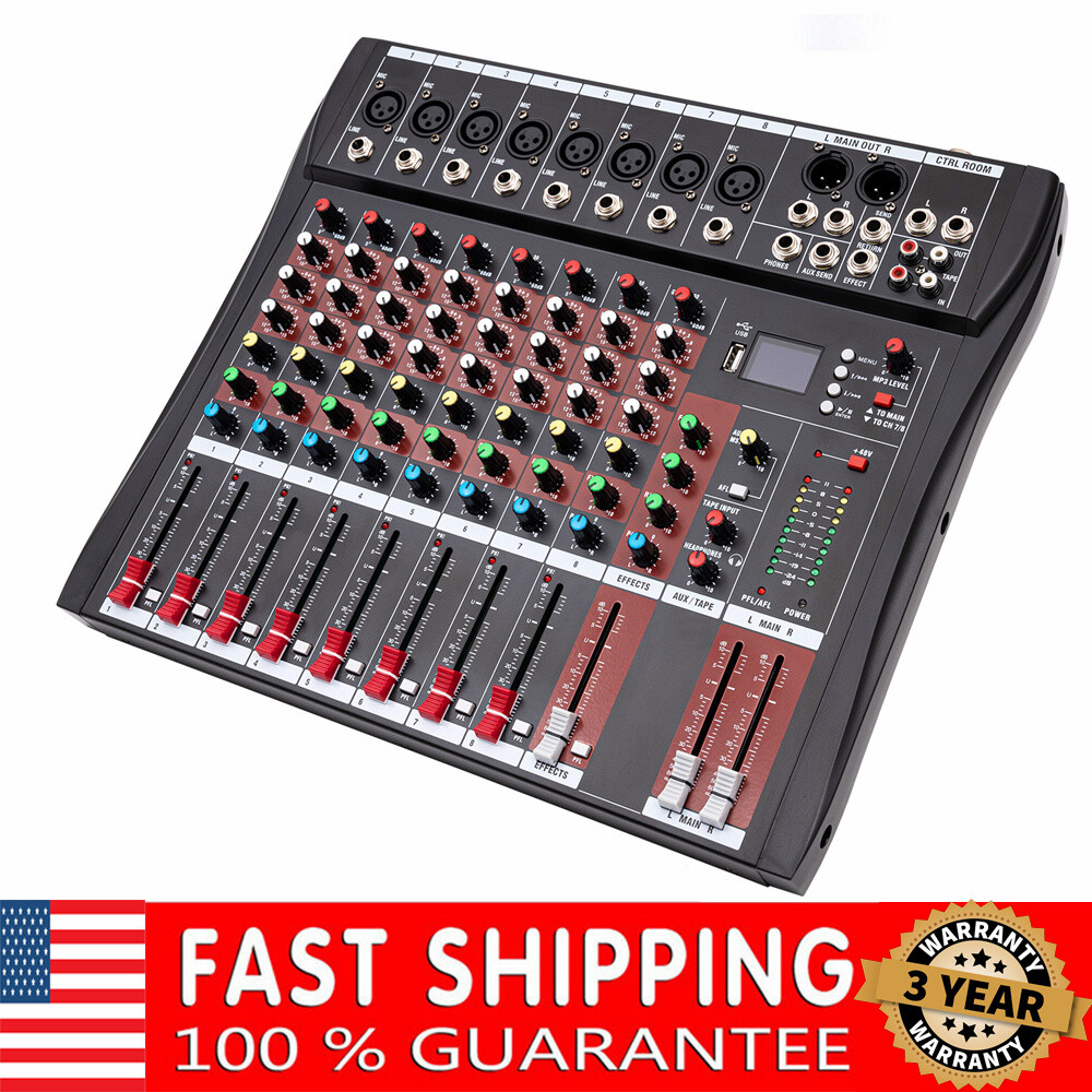Pro 8 Channel Bluetooth Studio Audio Mixer Live Sound Mixing Console with USB