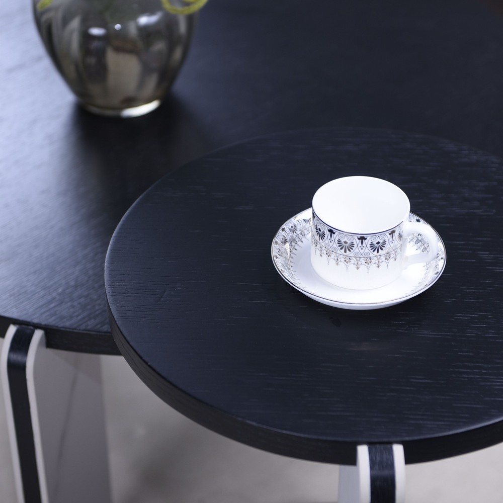 32.68" & 16.93" round coffee table end table sofa table side table set with bla