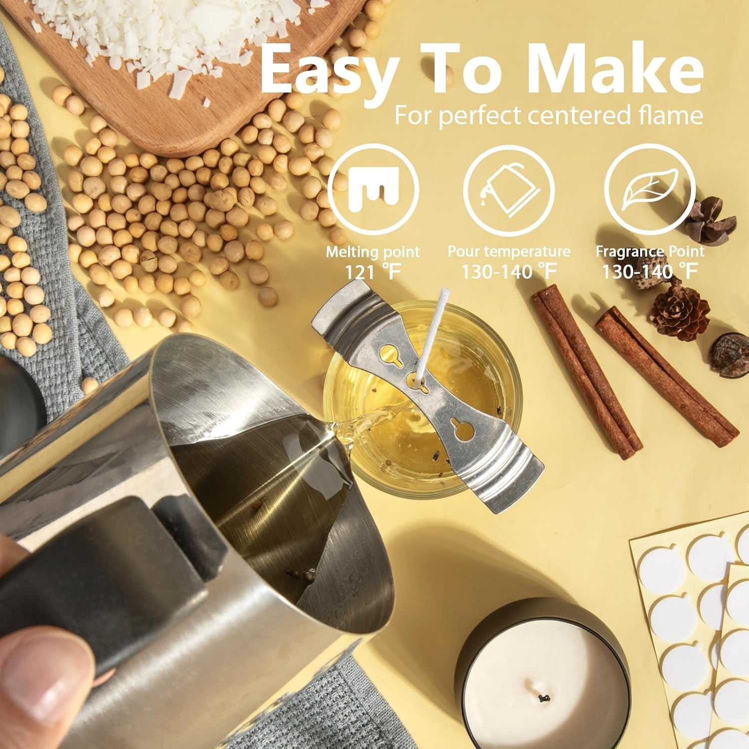 Soy Candle Wax Candle Making 5 LBS Natural Soy Wax Kit 100 Wicks and Stickers
