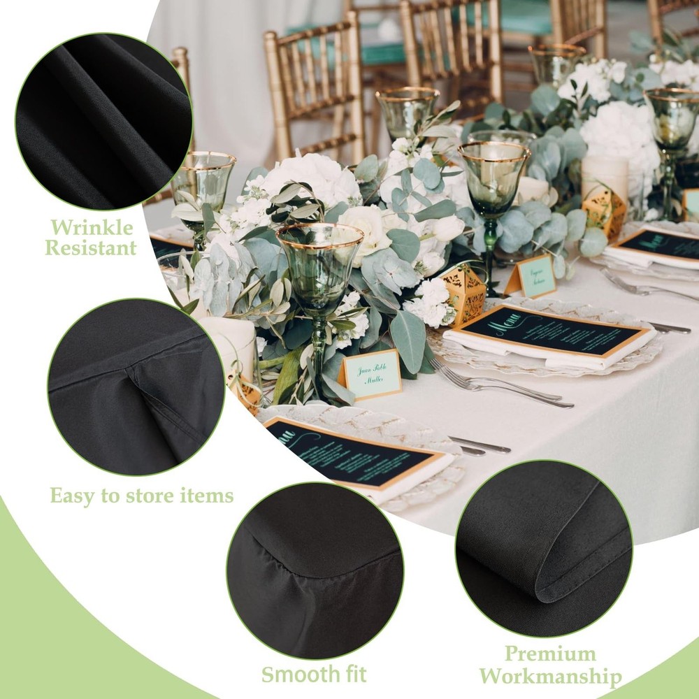 2 Pack Black Tablecloth Fitted Table Clothes for 6 Foot Rectangle Tables - Wa...