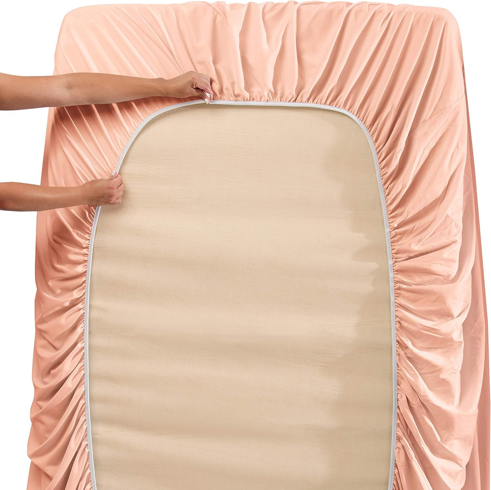 6Pc King Size Bed Linen Set - Extra Deep Pocket, Microfiber, Peach - Includes 4