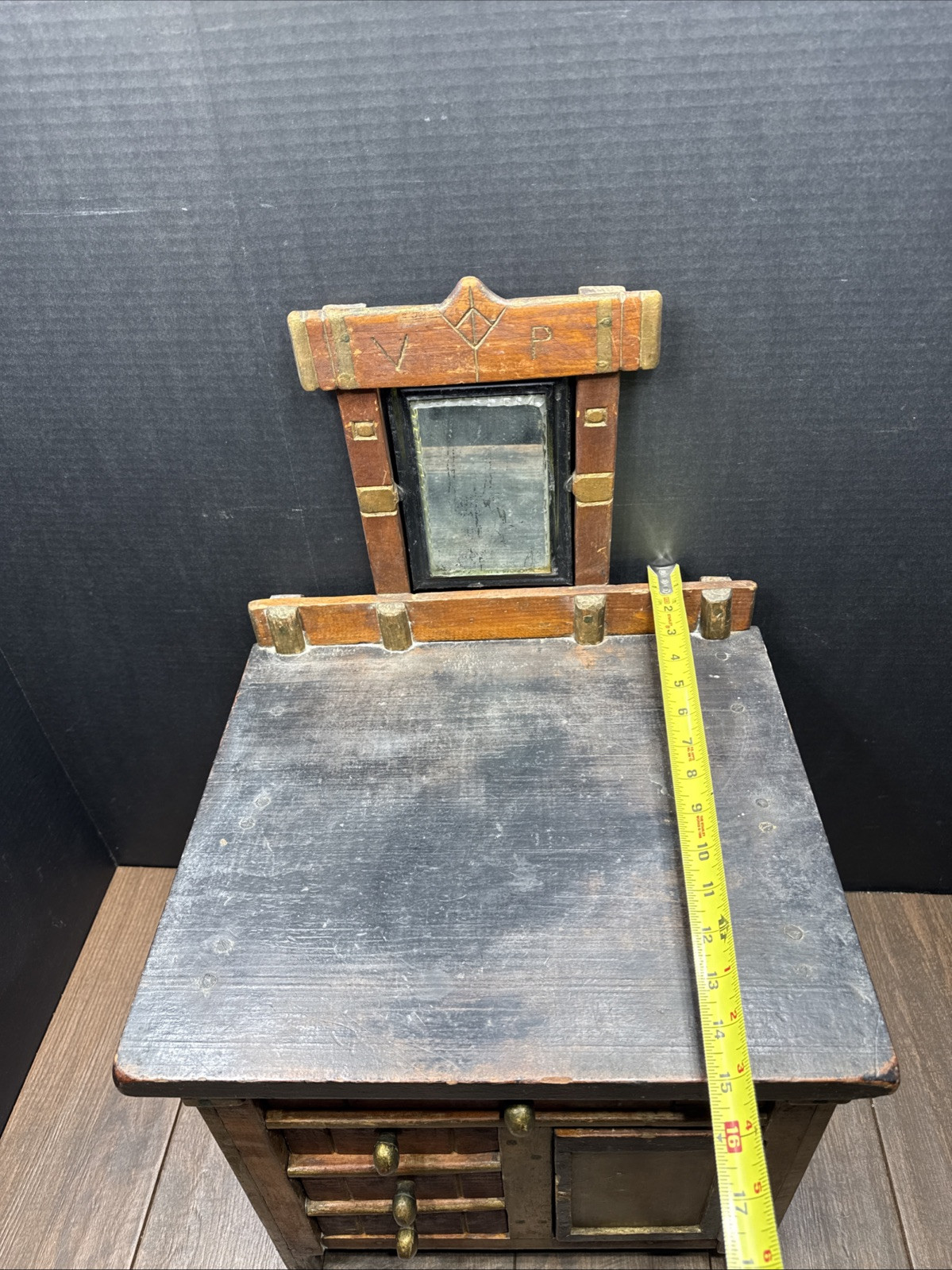 “ ANTIQUE EARLY 1900’s SALESMAN SAMPLE MINATURE FURNITURE DISPLAY WITH MIRROR “