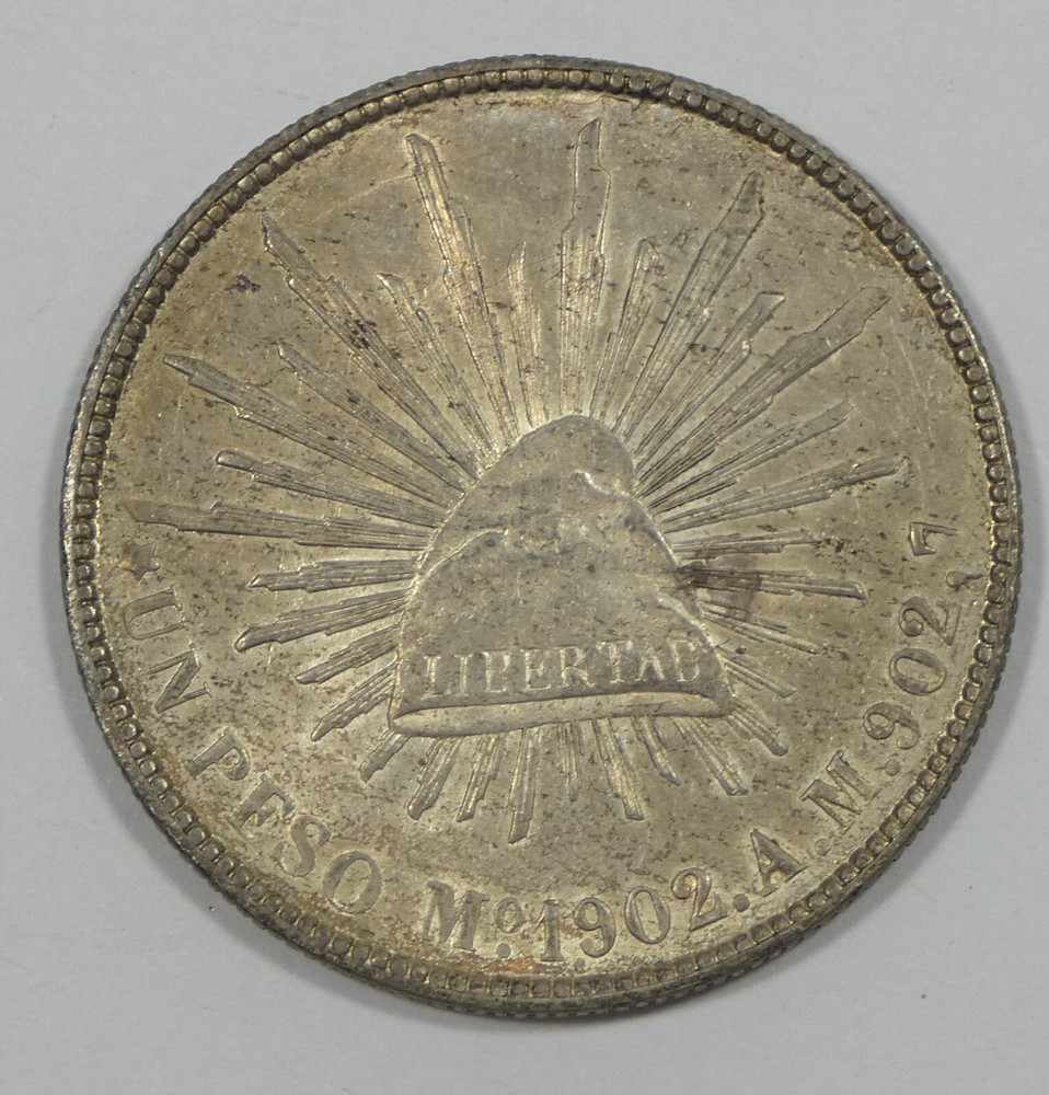 1902 Mo MEXICO Silver Peso Coin ALMOST UNCIRCULATED