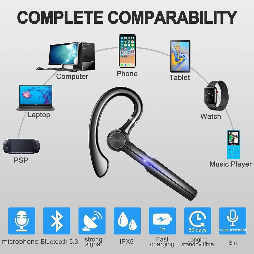 Trucker Wireless Mic Bluetooth Noise Cancelling Headset Earpiece New