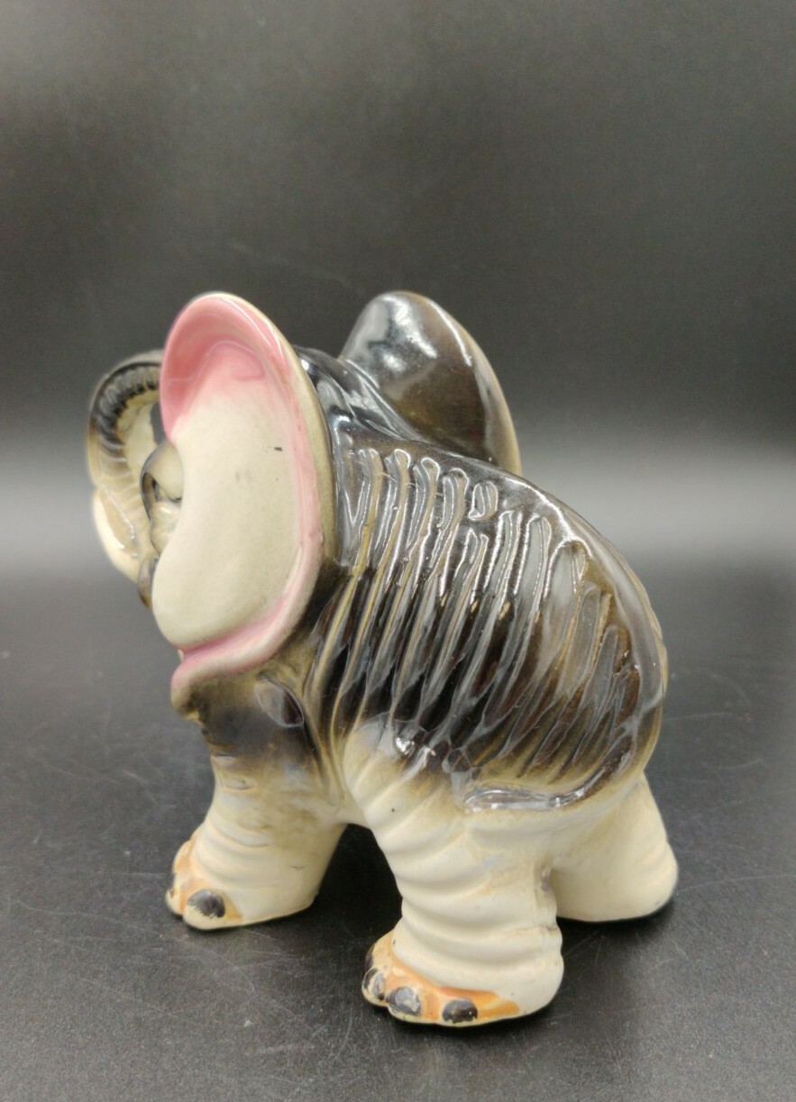 Vintage Wrinkled Ceramic Porcelain Elephant Trunk Up Figurine Good Luck