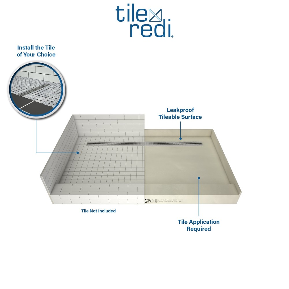 Tile Redi RT3648R-PVC Redi Trench 48" x 36" Rectangular Shower - Tileable