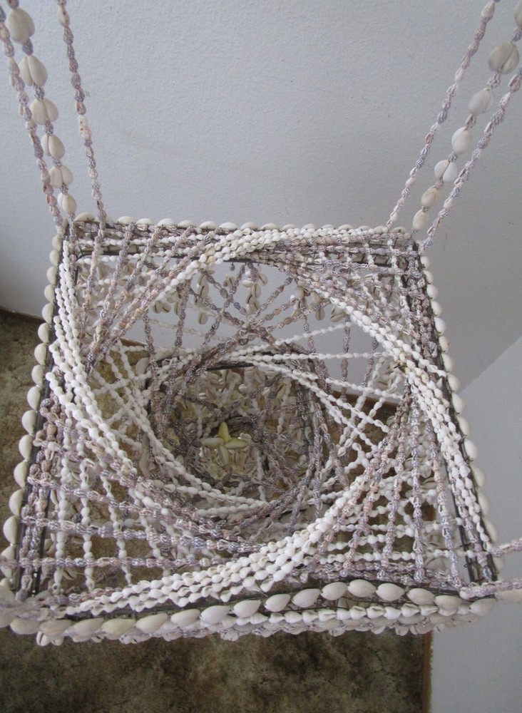 Mid Century Cowrie Shell Hanging Macrame Boho Plant Holder 4 Ft