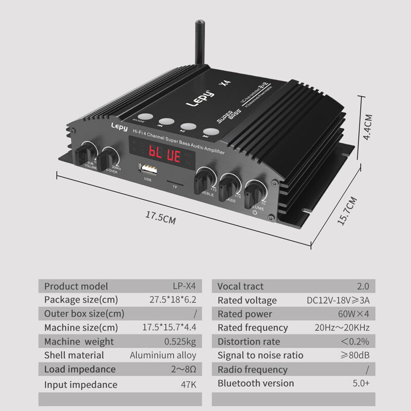‌Compact 4CH Amplifier: 240W Total, Multi-Input & 20Hz-20KHz‌