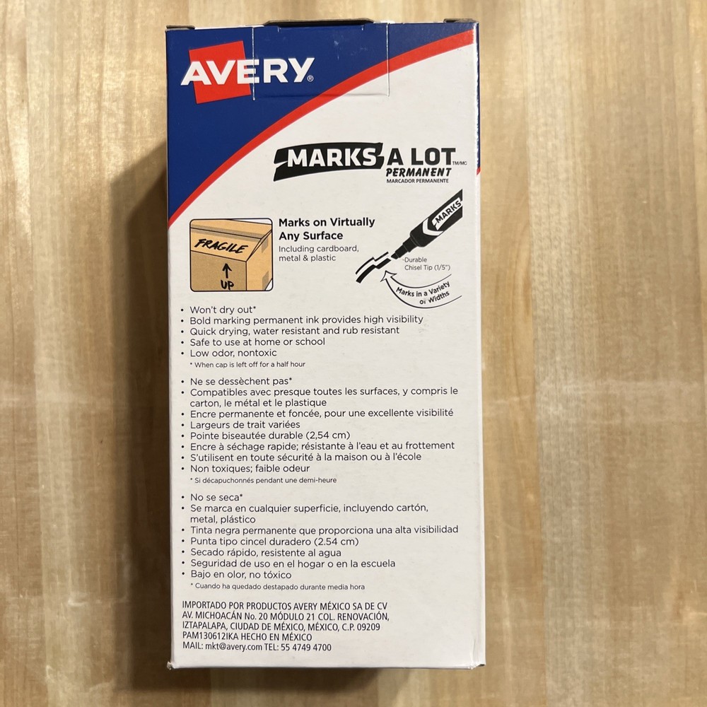 Avery Marks A Lot Permanent Markers, Black, Chisel Tip, (12 PACK) 08888-400