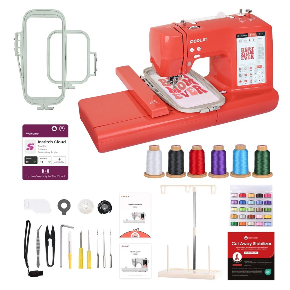 Poolin EOC05RE 4 x 9.2" Computerized Embroidery Machine 7''  Touch Screen