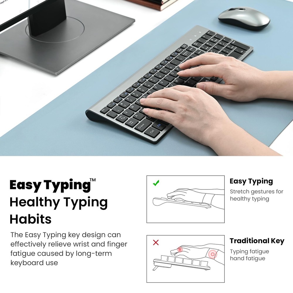 EasyTyping KF10 Wireless Keyboard Mouse Combo Silent Scissor Switch Slim Grey