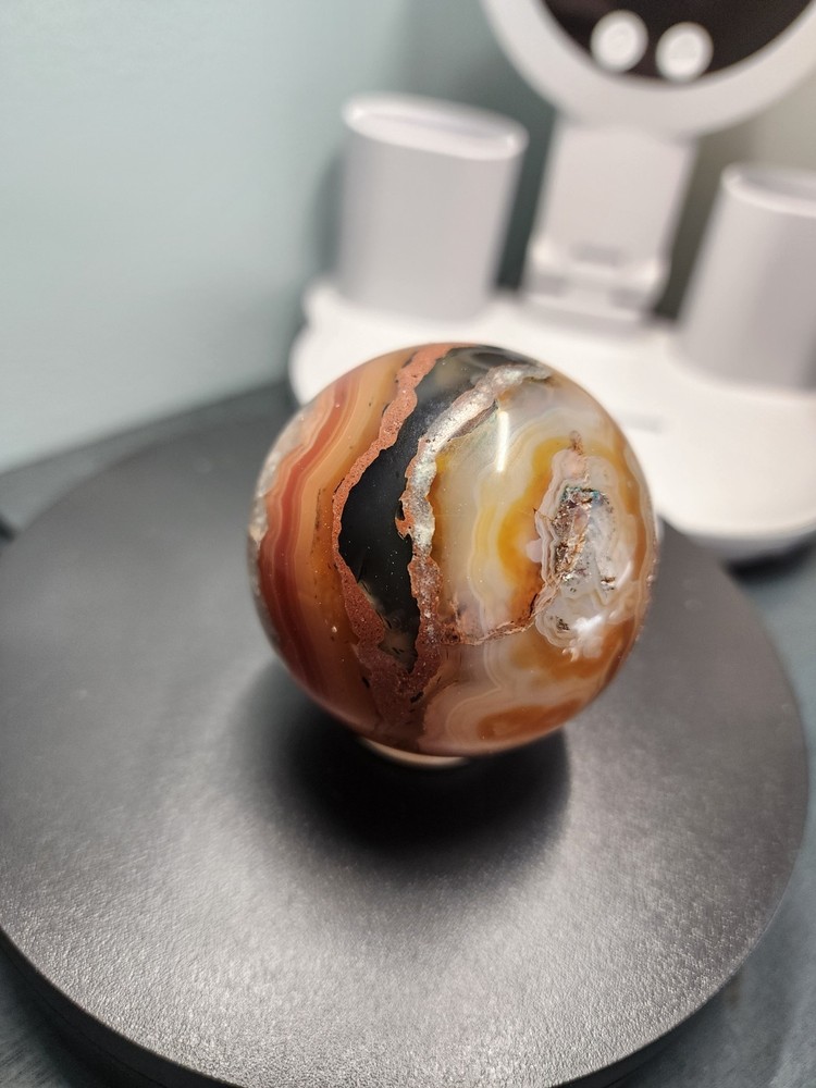Polished Banded Agate Crystal Sphere 2.16" diameter