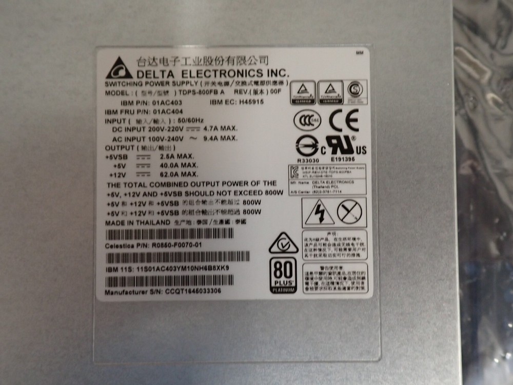 IBM Power Supply 01AC404 01AC403 800W Storwize Delta TDPS-800FB
