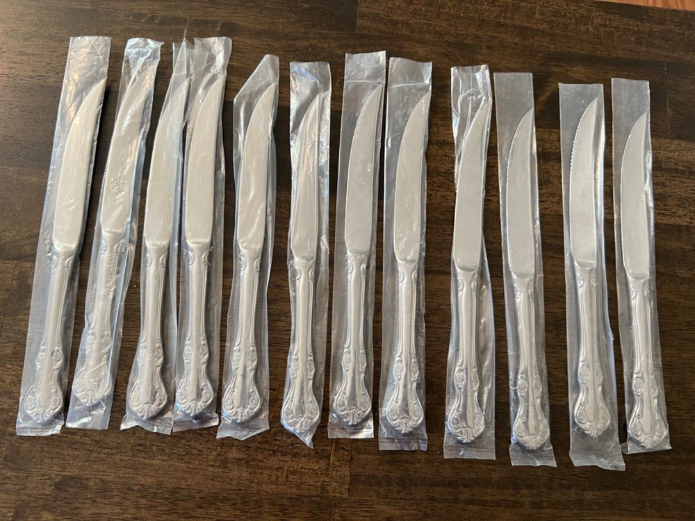 12 Bradberry RSVP Flatware Stainless 342446 Berries Scrolls Steak Sharp Knife