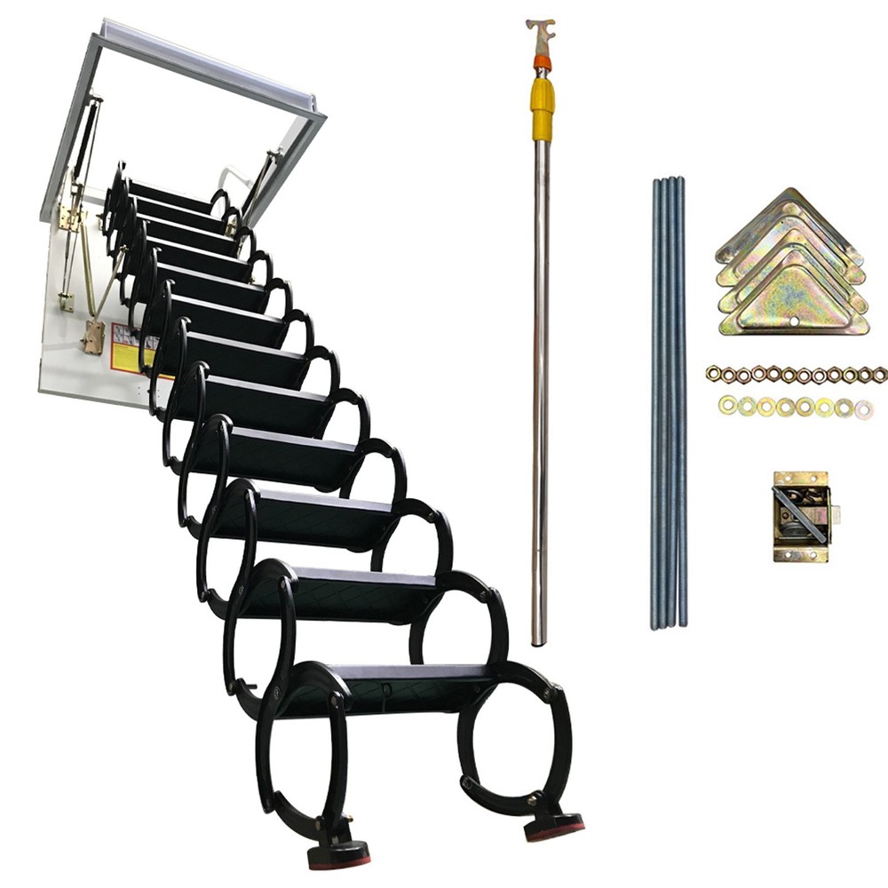 9.84ft Black Attic Pull Down Ceiling Ladder 31.5''x35.43'' Folding Loft Ladder