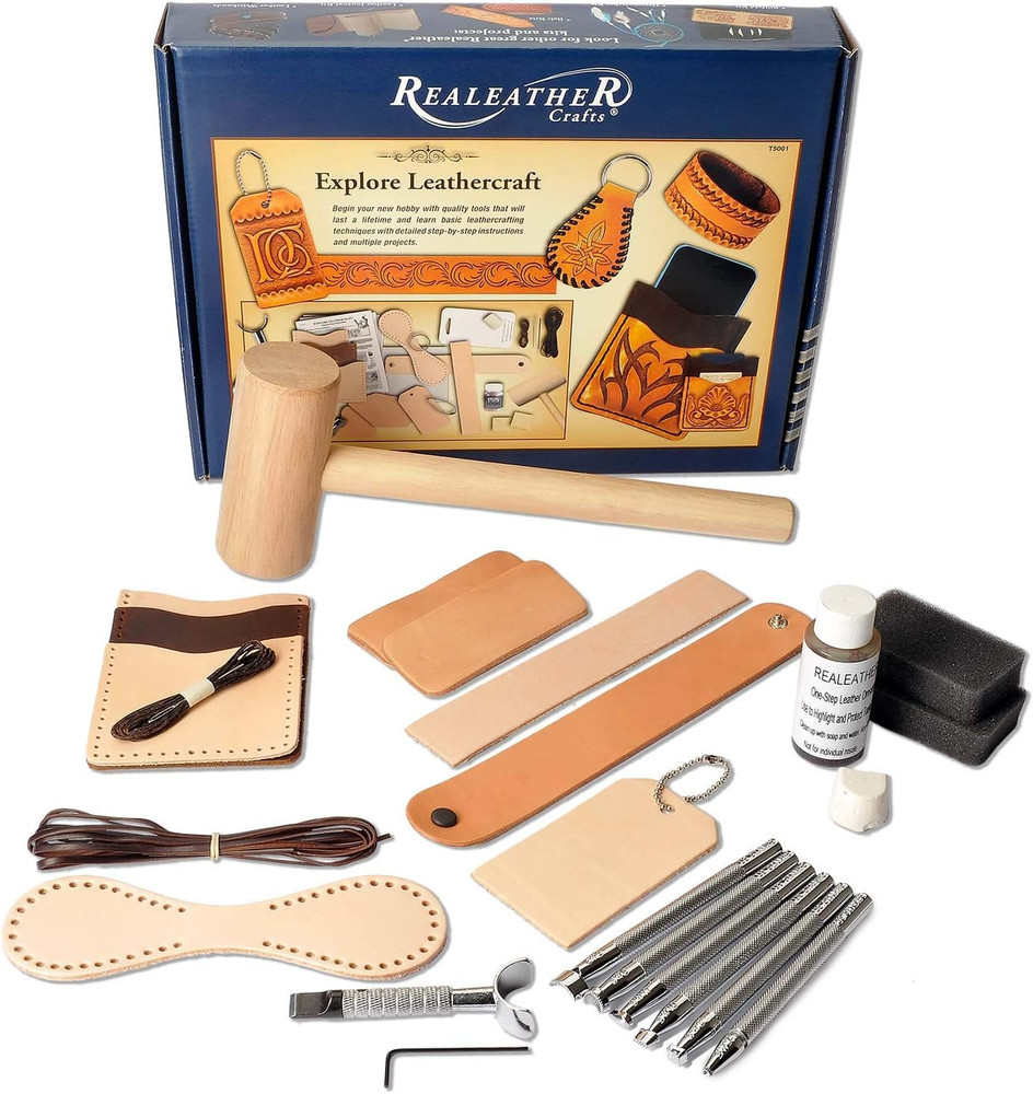 Basic Leather Craft Starter Kit - Basic Tools and Leather to Make a Key Fob, Bag