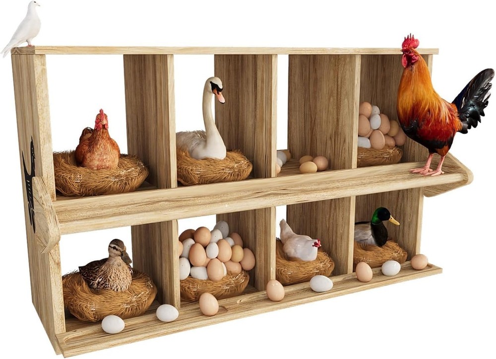 Chicken Nesting Box, 8 Compartment Wooden Nesting Boxes for Chickens with Per...