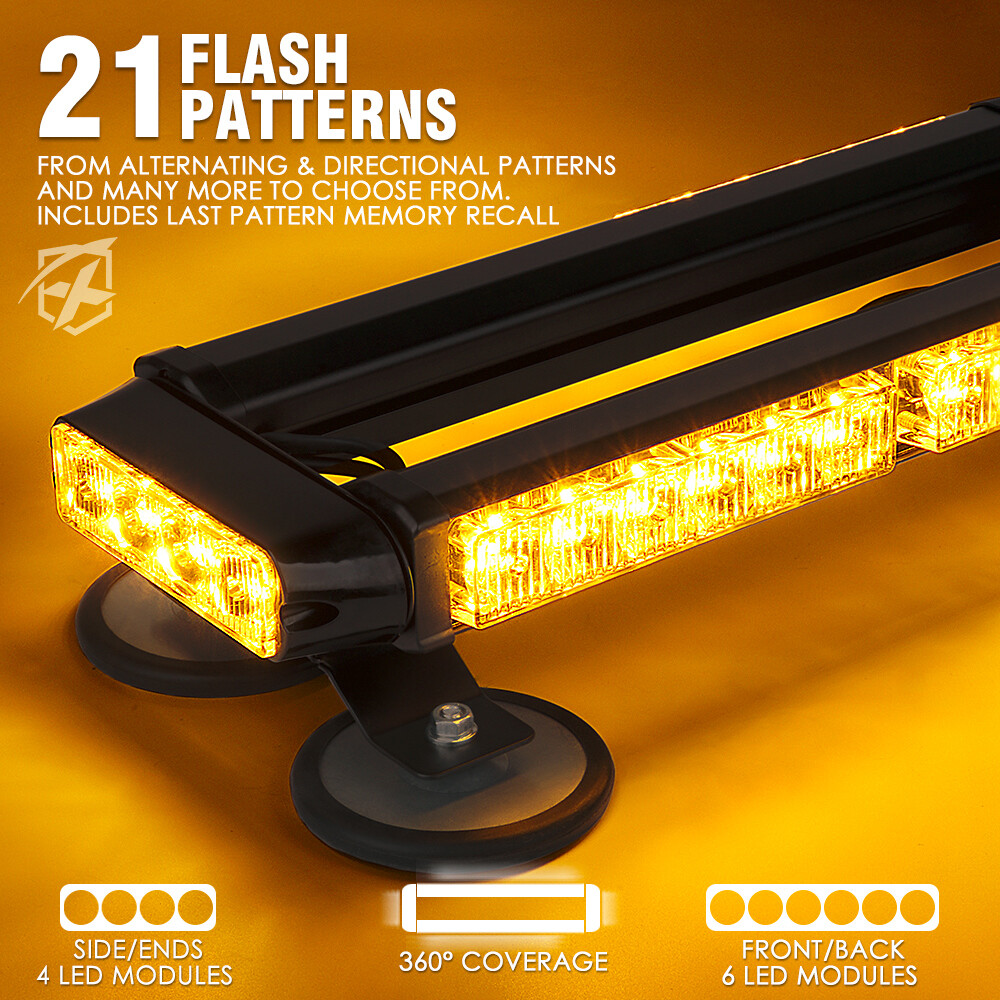 Xprite Amber 32 LED Strobe Light Bar Rooftop Double Side Flash Emergency Warning