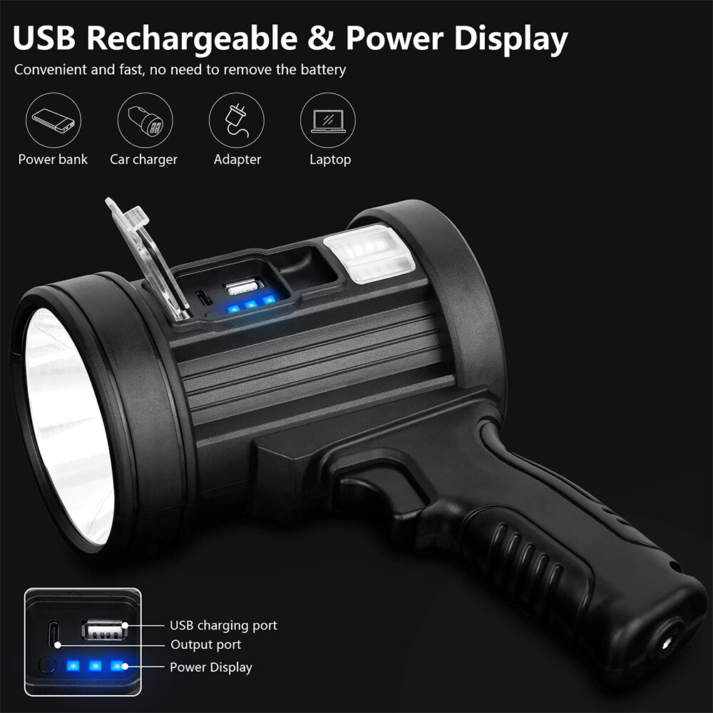 200000 Lumens Super Bright LED Flashlight Handheld Searchlight Camping Spotlight