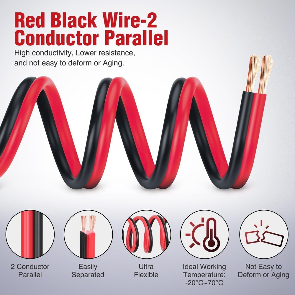 Versatile 50FT 12 Gauge CCA Cable - Red & Black for Easy Project Customization