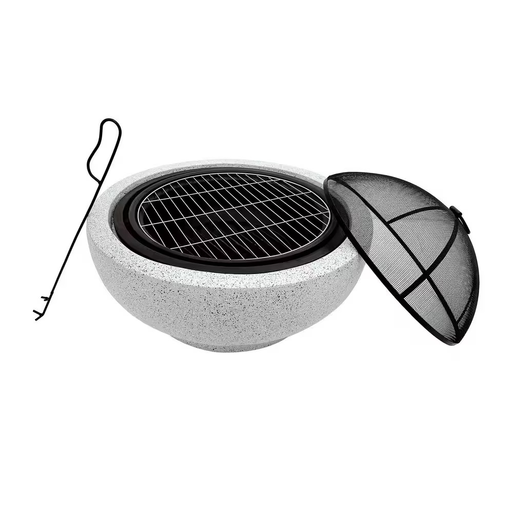 Contemporary Wood round Burning Fire Pit in Grey