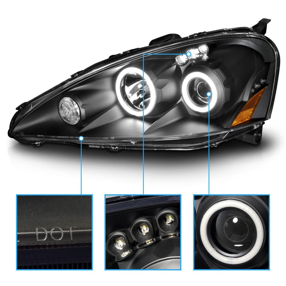 双 Xtreme LED Halos 黑色投影仪前灯适用于 2005 - 2006 RSX 对