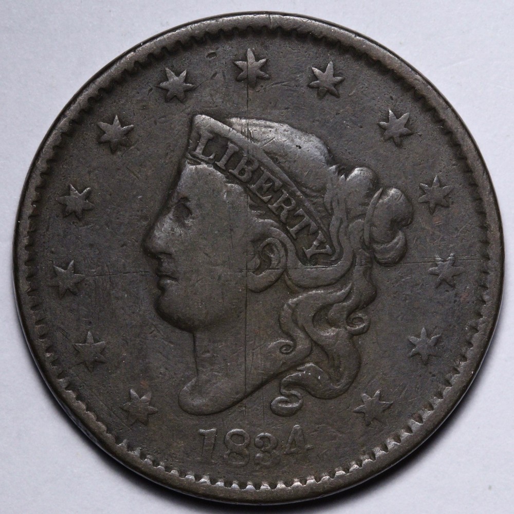1834 Coronet Head Large Cent FINE E116 SUNM