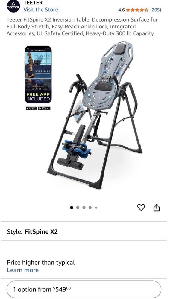 Teeter FitSpine X2 Inversion Table, Decompression Surface for Full-Body Stretch,