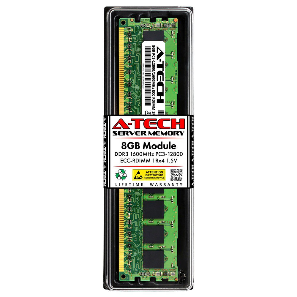 A-Tech 8GB 1Rx4 PC3-12800R DDR3 1600MHz ECC RDIMM REG Server Memory RAM Module