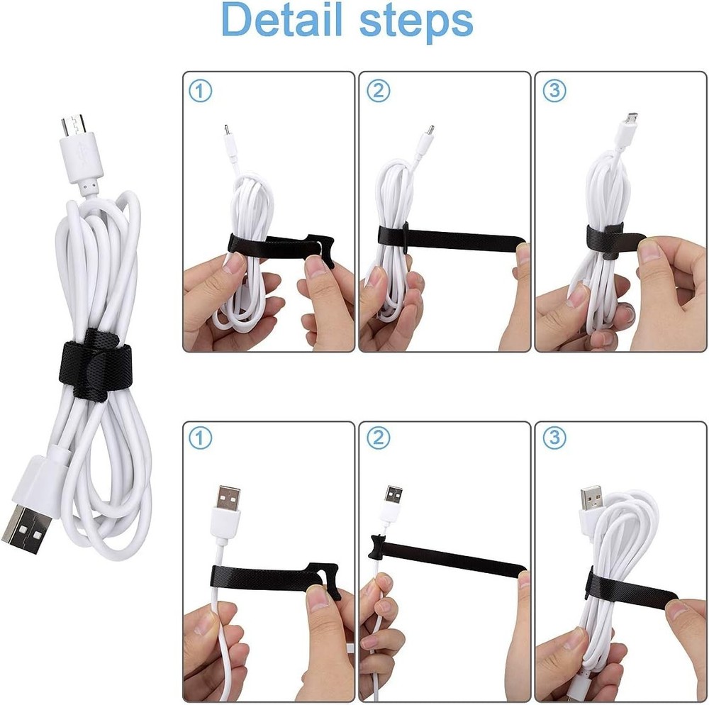 60 Pcs 6in Reusable Cable Ties Hook Loop Cord Organizer Straps