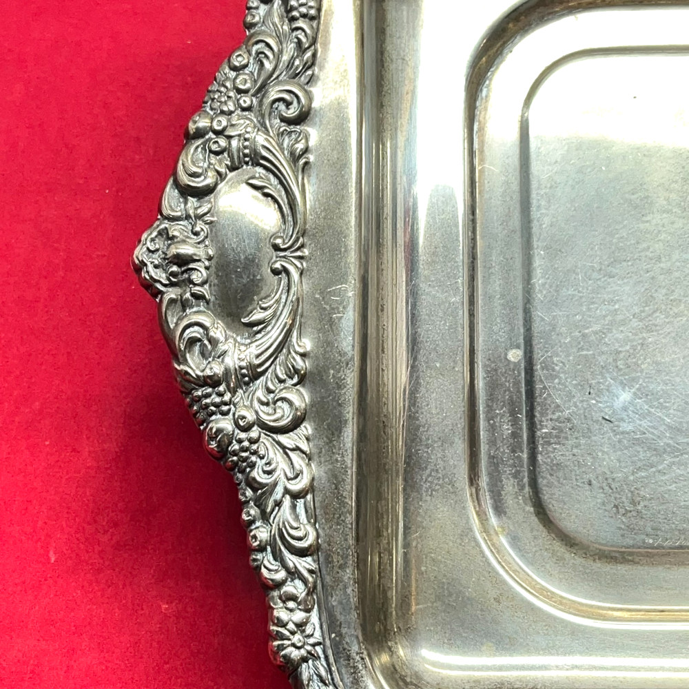 VTG 19" Tarnished Silver Plated Rectangular Butler Serving Tray Pierced Gallery